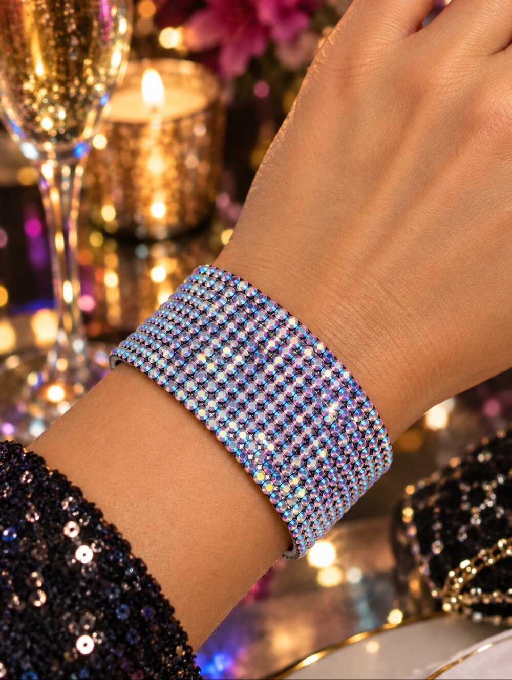 Charlotte Russe Wide Iridescent Rhinestone Crystal Cuff Bracelet Fashion Jewelry